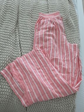 Aerie Pink and White Striped linen Bottoms